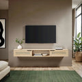 Meuble TV flottant en chêne côtier et rotin synthétique noir avec portes, 178 cm