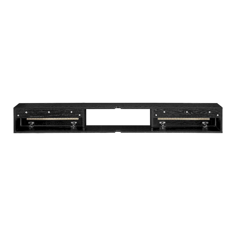 Meuble TV flottant en chêne côtier et rotin synthétique noir avec portes, 178 cm