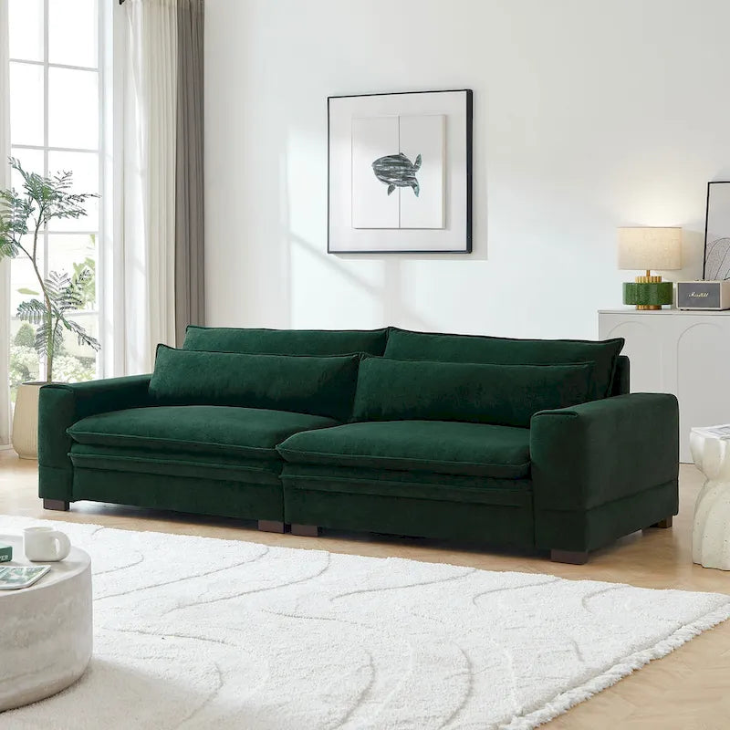 Canapé 2 places vert / noir mat / beige rembourré, style scandinave