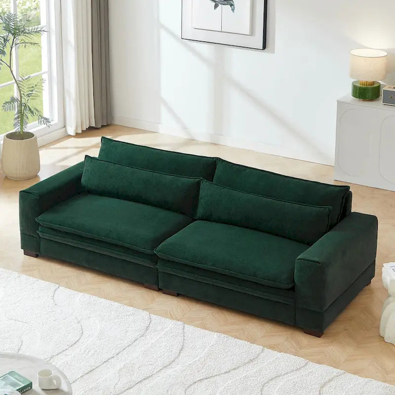 Canapé 2 places vert / noir mat / beige rembourré, style scandinave