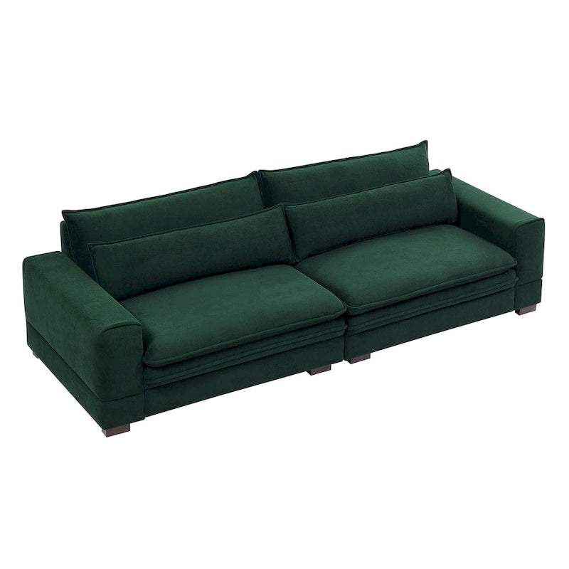 Canapé 2 places vert / noir mat / beige rembourré, style scandinave