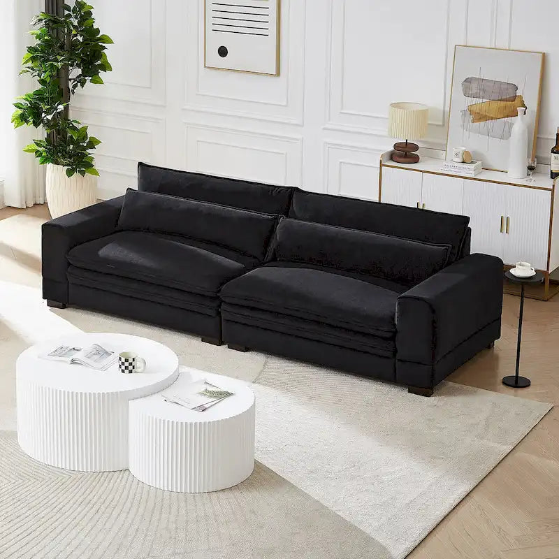 Canapé 2 places vert / noir mat / beige rembourré, style scandinave
