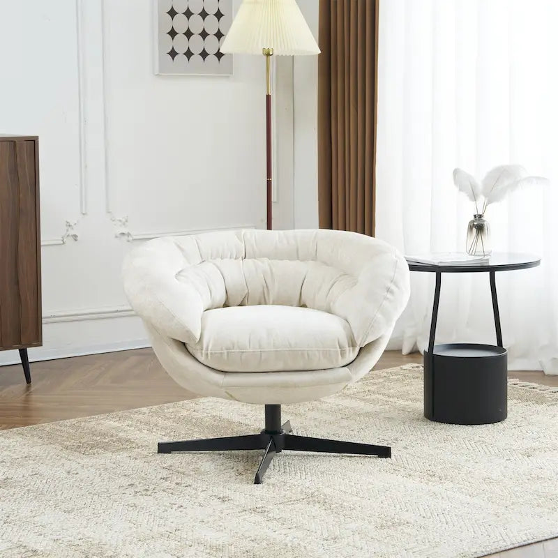 Fauteuil pivotant pour 1 personne, en tissu chenille – Beige / Bleu marine / Marron / Gris / Vert