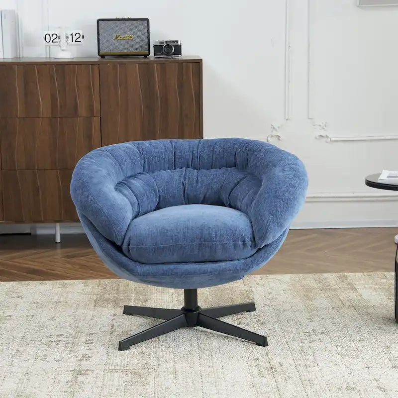 Fauteuil pivotant pour 1 personne, en tissu chenille – Beige / Bleu marine / Marron / Gris / Vert