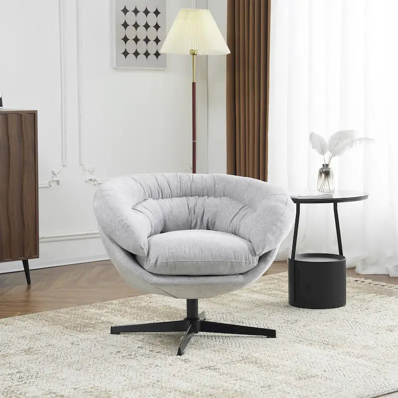 Fauteuil pivotant pour 1 personne, en tissu chenille – Beige / Bleu marine / Marron / Gris / Vert