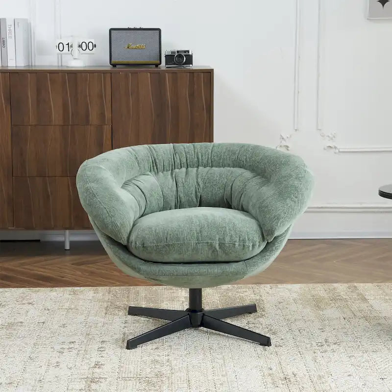 Fauteuil pivotant pour 1 personne, en tissu chenille – Beige / Bleu marine / Marron / Gris / Vert