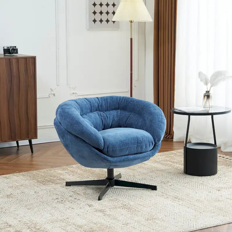 Fauteuil pivotant pour 1 personne, en tissu chenille – Beige / Bleu marine / Marron / Gris / Vert
