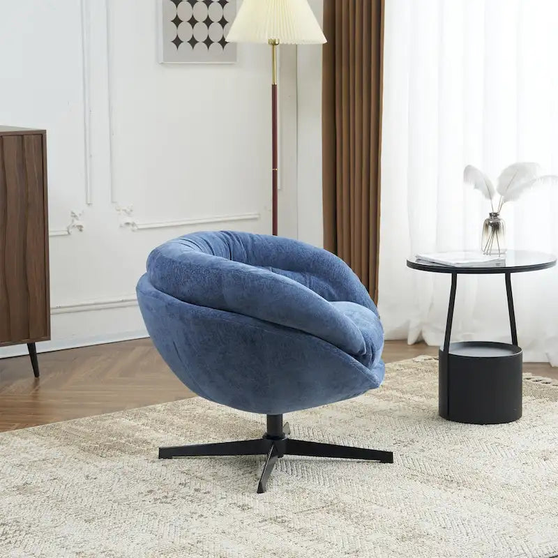Fauteuil pivotant pour 1 personne, en tissu chenille – Beige / Bleu marine / Marron / Gris / Vert