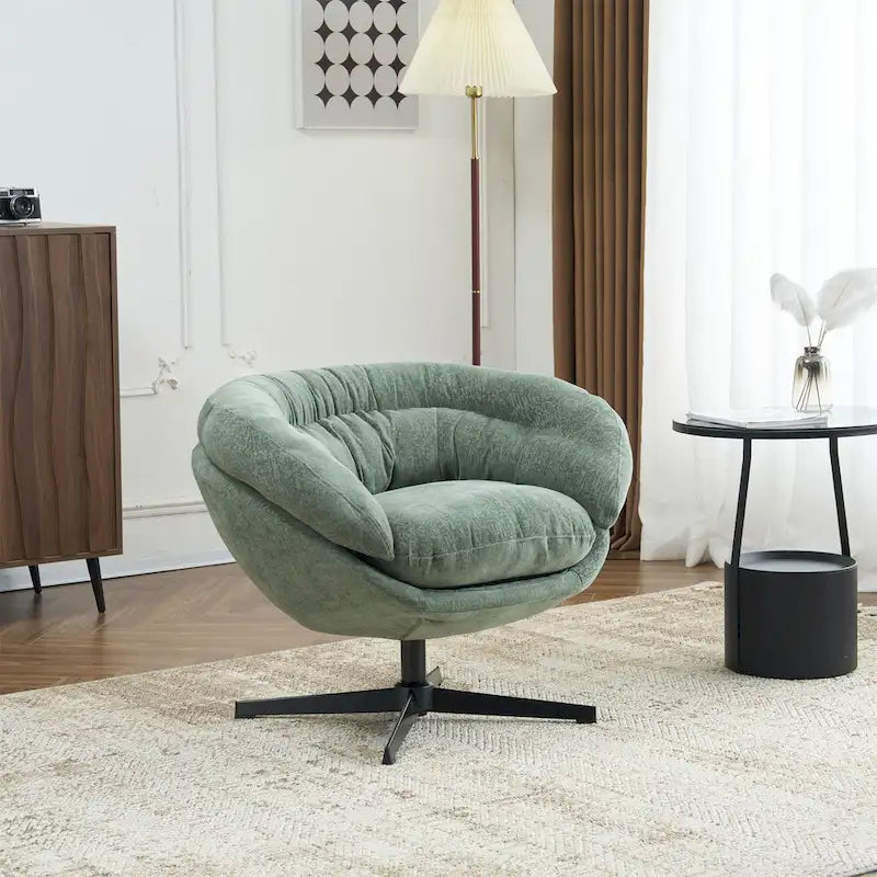 Fauteuil pivotant pour 1 personne, en tissu chenille – Beige / Bleu marine / Marron / Gris / Vert