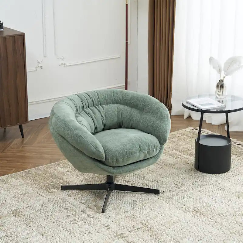 Fauteuil pivotant pour 1 personne, en tissu chenille – Beige / Bleu marine / Marron / Gris / Vert
