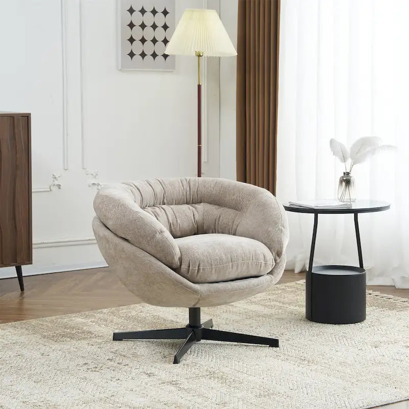 Fauteuil pivotant pour 1 personne, en tissu chenille – Beige / Bleu marine / Marron / Gris / Vert