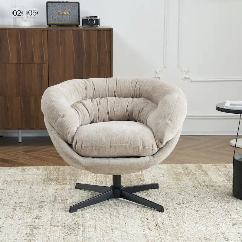 Fauteuil pivotant pour 1 personne, en tissu chenille – Beige / Bleu marine / Marron / Gris / Vert