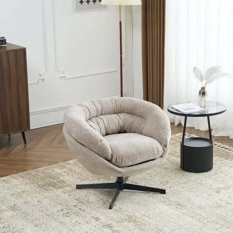Fauteuil pivotant pour 1 personne, en tissu chenille – Beige / Bleu marine / Marron / Gris / Vert