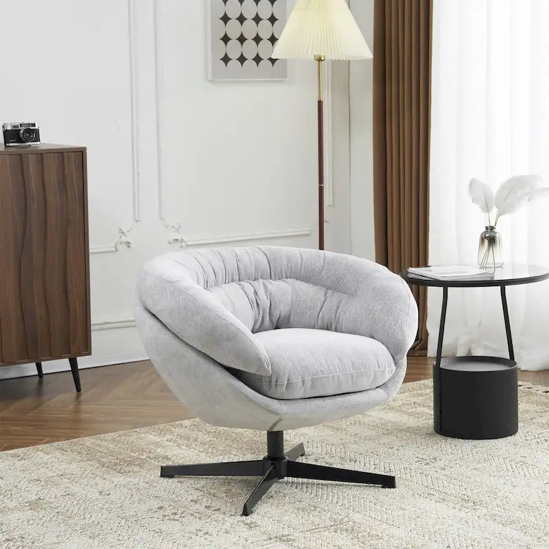 Fauteuil pivotant pour 1 personne, en tissu chenille – Beige / Bleu marine / Marron / Gris / Vert