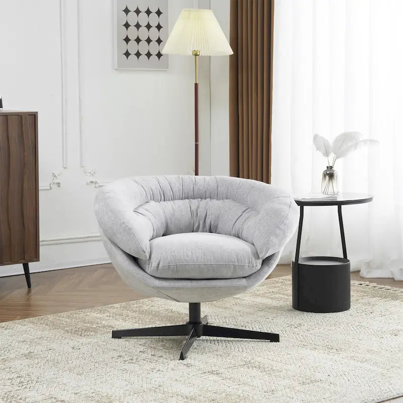 Fauteuil pivotant pour 1 personne, en tissu chenille – Beige / Bleu marine / Marron / Gris / Vert