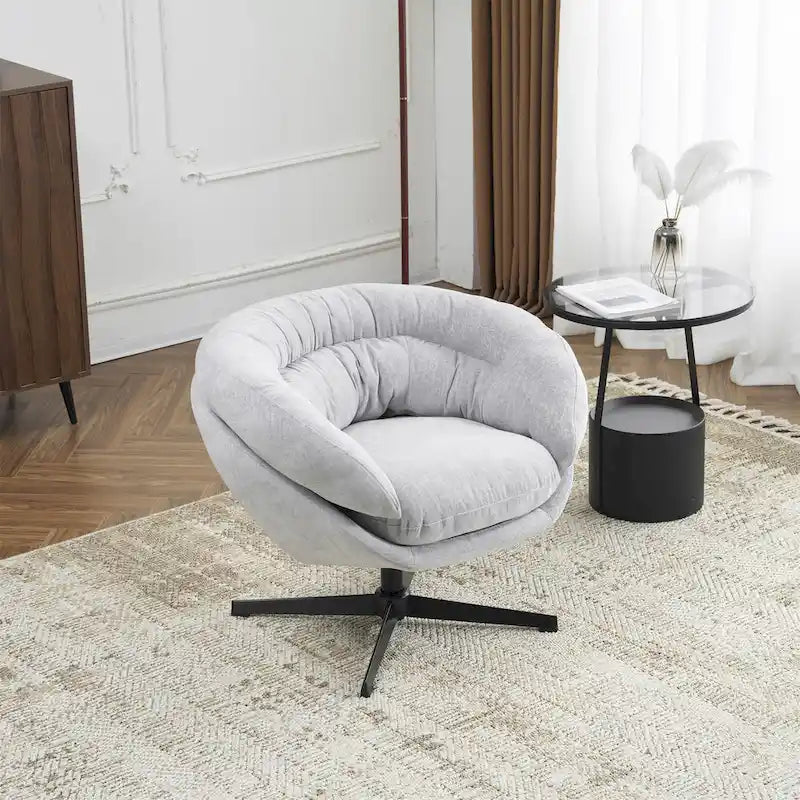 Fauteuil pivotant pour 1 personne, en tissu chenille – Beige / Bleu marine / Marron / Gris / Vert
