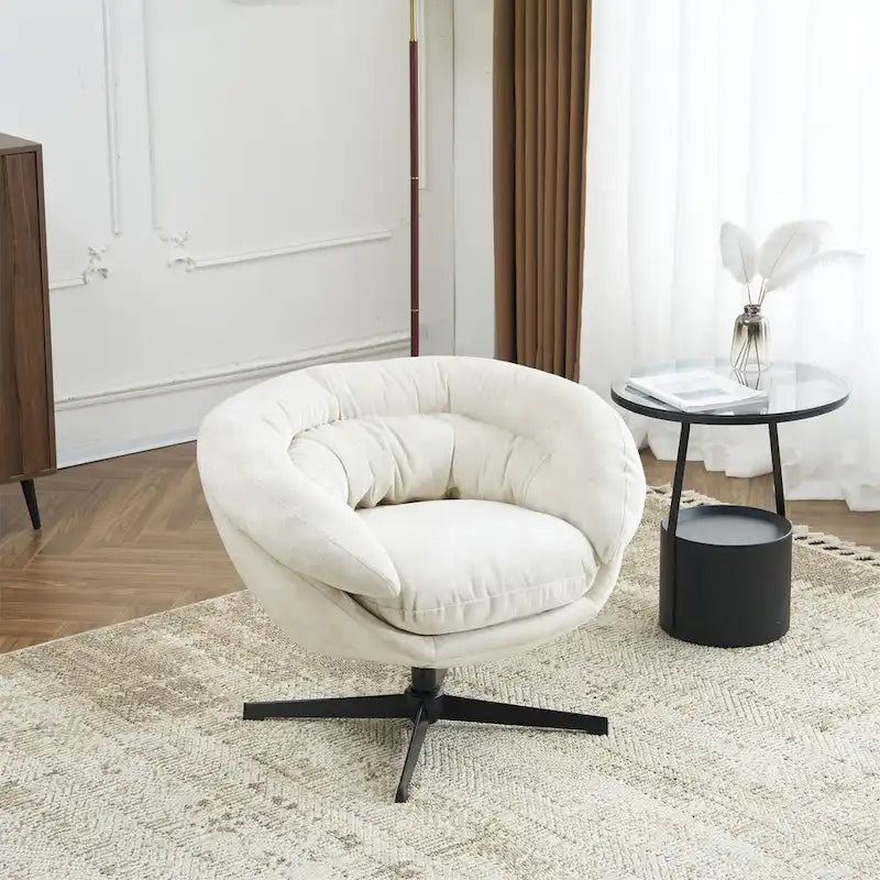 Fauteuil pivotant pour 1 personne, en tissu chenille – Beige / Bleu marine / Marron / Gris / Vert