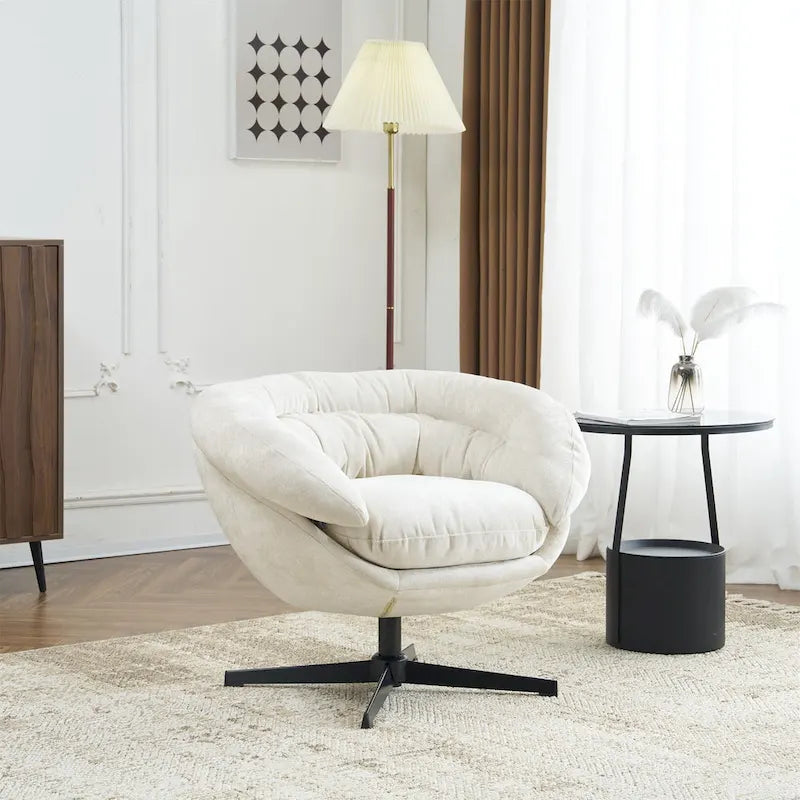 Fauteuil pivotant pour 1 personne, en tissu chenille – Beige / Bleu marine / Marron / Gris / Vert