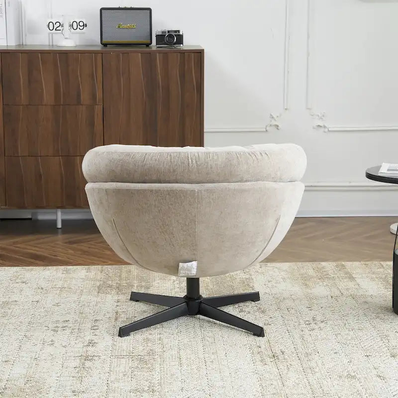 Fauteuil pivotant pour 1 personne, en tissu chenille – Beige / Bleu marine / Marron / Gris / Vert