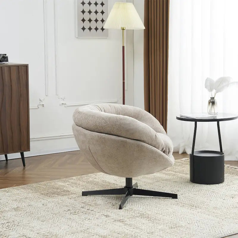 Fauteuil pivotant pour 1 personne, en tissu chenille – Beige / Bleu marine / Marron / Gris / Vert