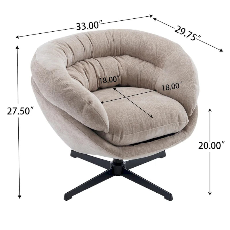 Fauteuil pivotant pour 1 personne, en tissu chenille – Beige / Bleu marine / Marron / Gris / Vert