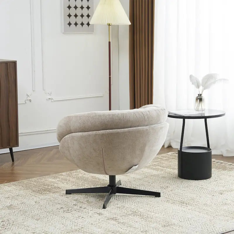 Fauteuil pivotant pour 1 personne, en tissu chenille – Beige / Bleu marine / Marron / Gris / Vert