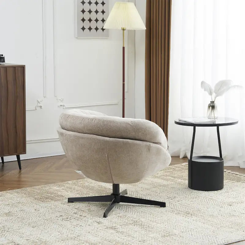 Fauteuil pivotant pour 1 personne, en tissu chenille – Beige / Bleu marine / Marron / Gris / Vert