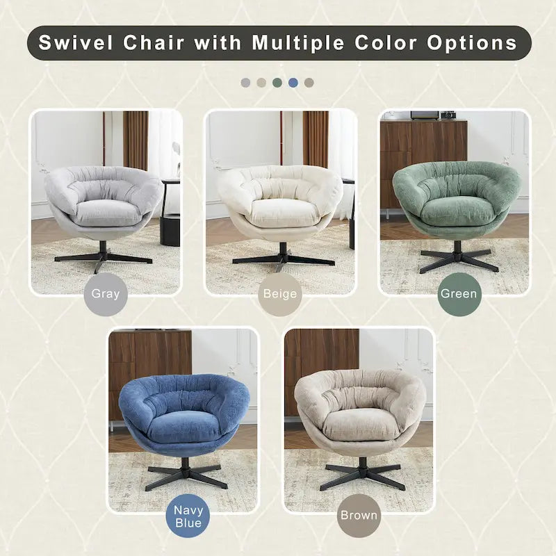 Fauteuil pivotant pour 1 personne, en tissu chenille – Beige / Bleu marine / Marron / Gris / Vert