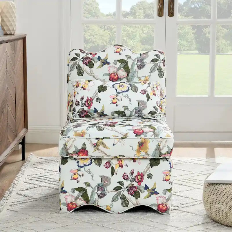 Chaise de salle à manger sans accoudoirs en velours à motif floral — Marron / Rouge / Rose / Vert / Bleu — 1 place