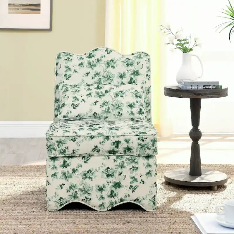 Chaise de salle à manger sans accoudoirs en velours à motif floral — Marron / Rouge / Rose / Vert / Bleu — 1 place