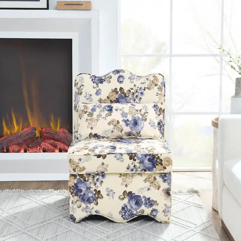 Chaise de salle à manger sans accoudoirs en velours à motif floral — Marron / Rouge / Rose / Vert / Bleu — 1 place