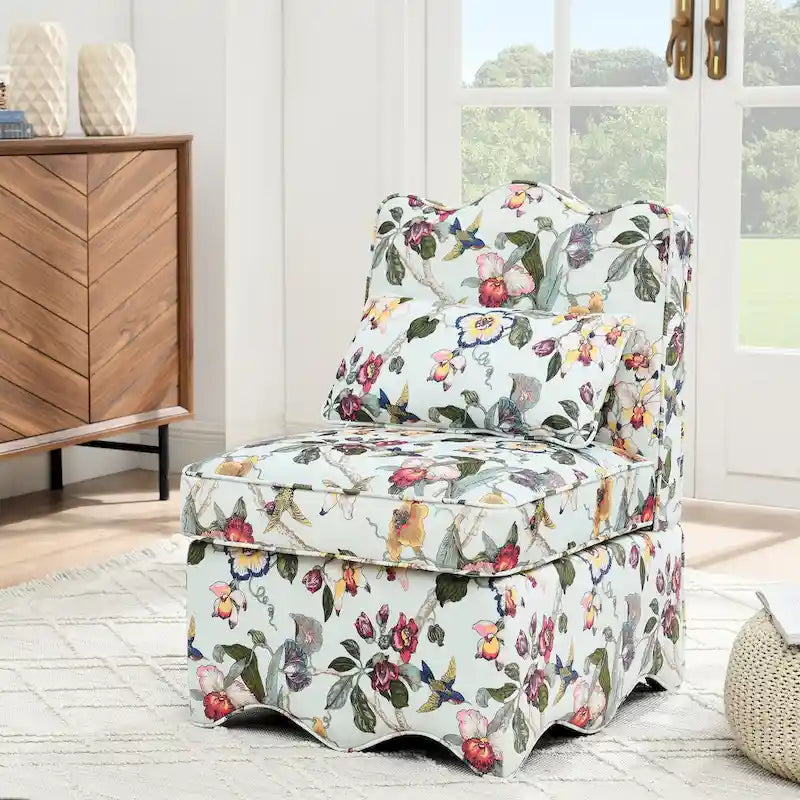 Chaise de salle à manger sans accoudoirs en velours à motif floral — Marron / Rouge / Rose / Vert / Bleu — 1 place