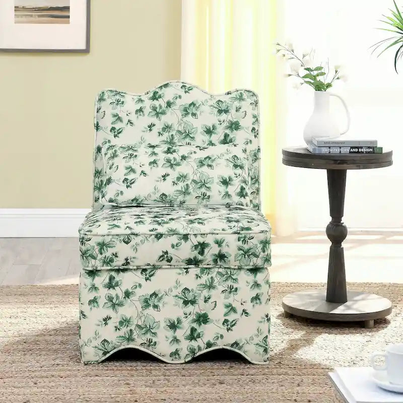 Chaise de salle à manger sans accoudoirs en velours à motif floral — Marron / Rouge / Rose / Vert / Bleu — 1 place