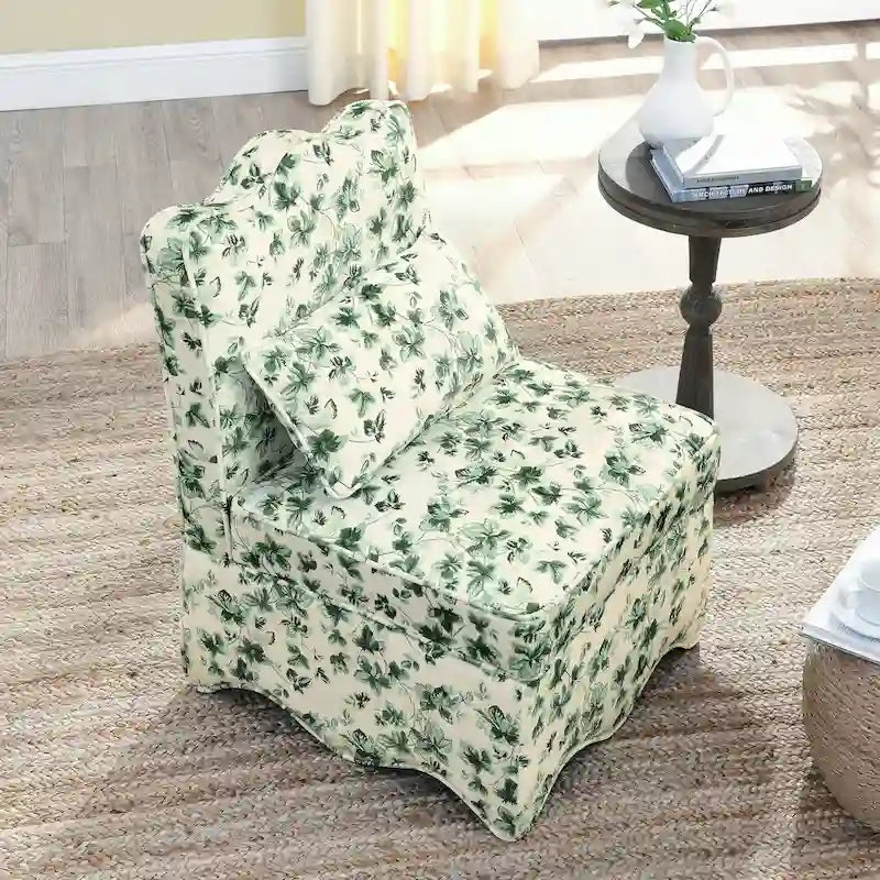 Chaise de salle à manger sans accoudoirs en velours à motif floral — Marron / Rouge / Rose / Vert / Bleu — 1 place