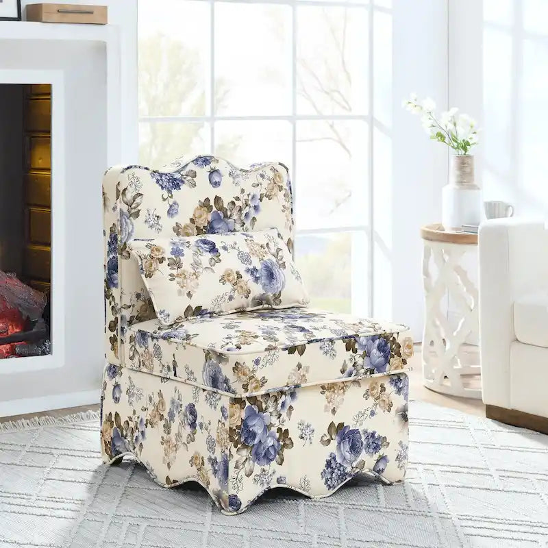 Chaise de salle à manger sans accoudoirs en velours à motif floral — Marron / Rouge / Rose / Vert / Bleu — 1 place