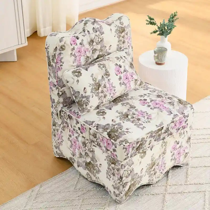 Chaise de salle à manger sans accoudoirs en velours à motif floral — Marron / Rouge / Rose / Vert / Bleu — 1 place
