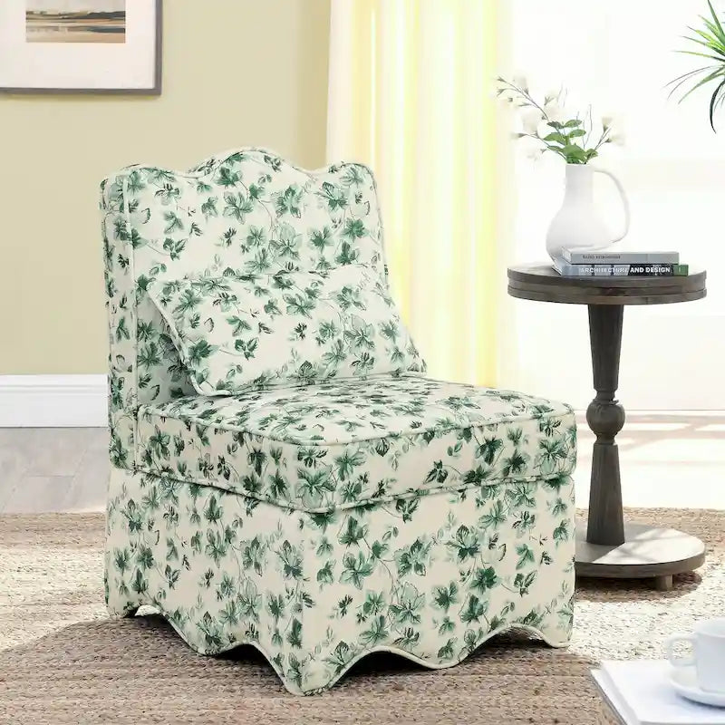 Chaise de salle à manger sans accoudoirs en velours à motif floral — Marron / Rouge / Rose / Vert / Bleu — 1 place