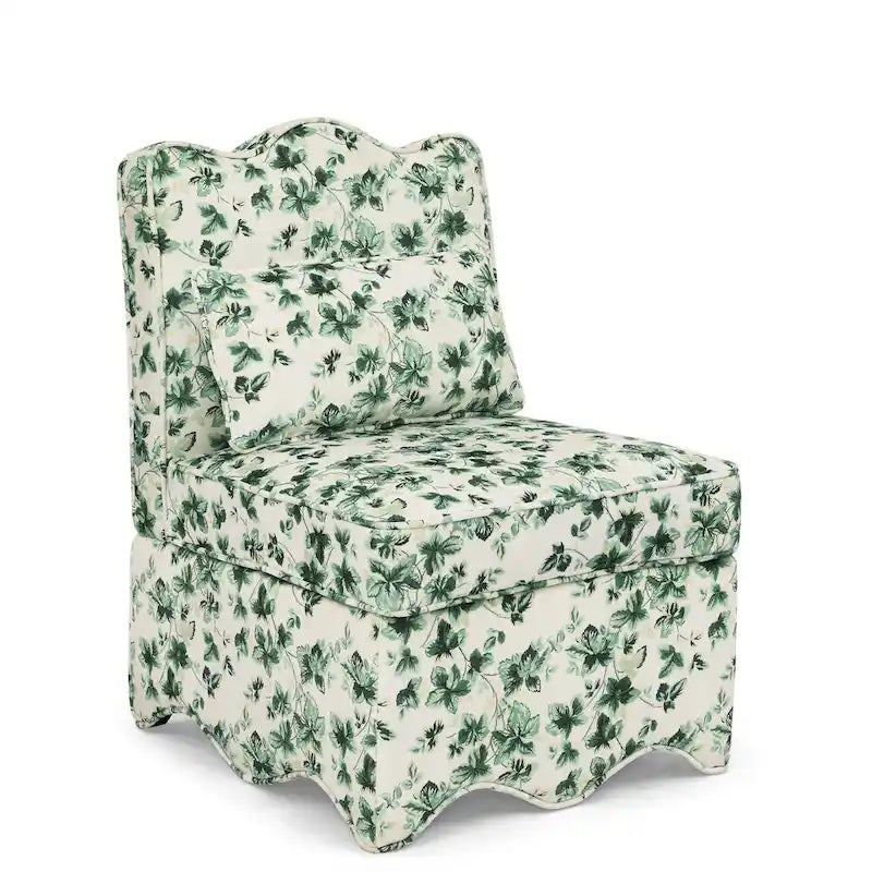 Chaise de salle à manger sans accoudoirs en velours à motif floral — Marron / Rouge / Rose / Vert / Bleu — 1 place