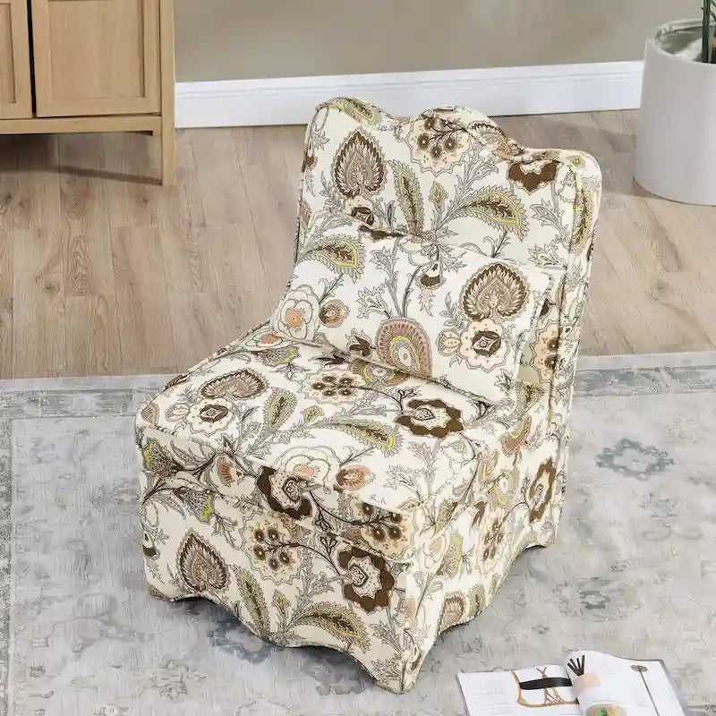 Chaise de salle à manger sans accoudoirs en velours à motif floral — Marron / Rouge / Rose / Vert / Bleu — 1 place