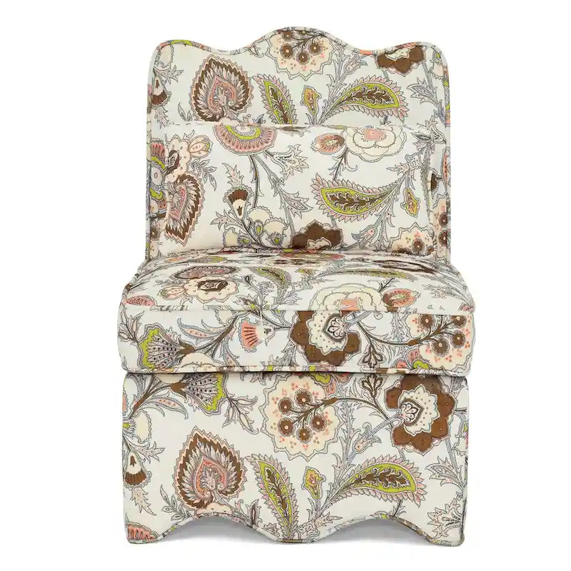 Chaise de salle à manger sans accoudoirs en velours à motif floral — Marron / Rouge / Rose / Vert / Bleu — 1 place