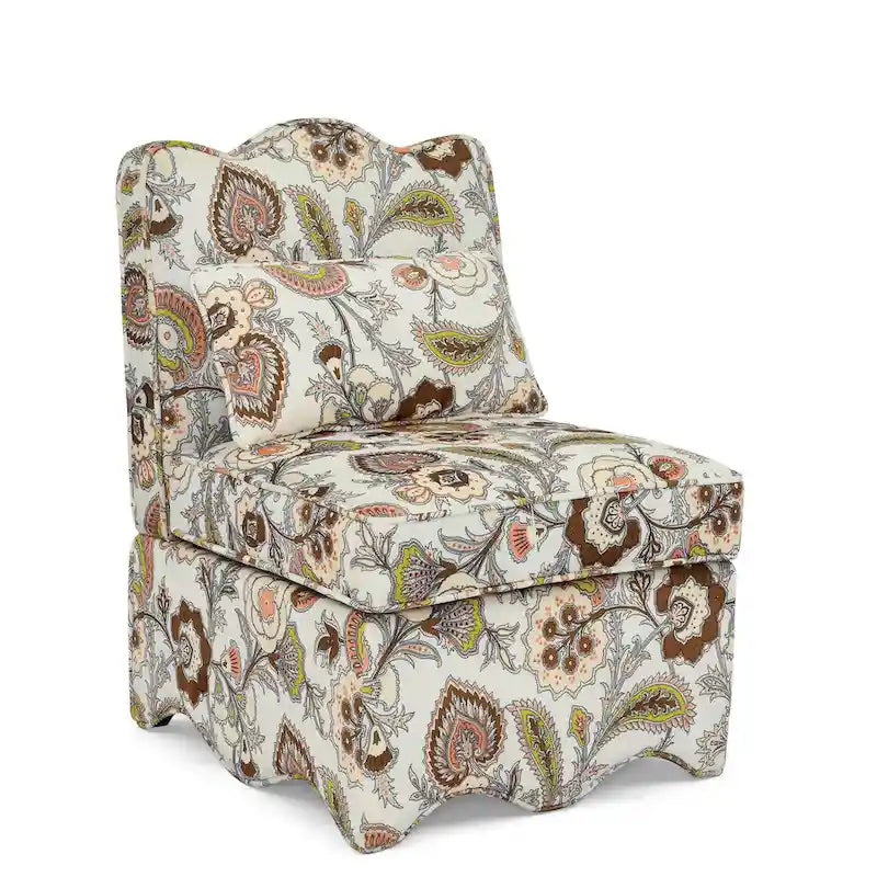 Chaise de salle à manger sans accoudoirs en velours à motif floral — Marron / Rouge / Rose / Vert / Bleu — 1 place