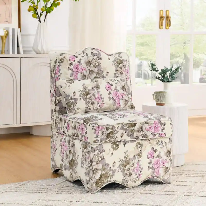 Chaise de salle à manger sans accoudoirs en velours à motif floral — Marron / Rouge / Rose / Vert / Bleu — 1 place