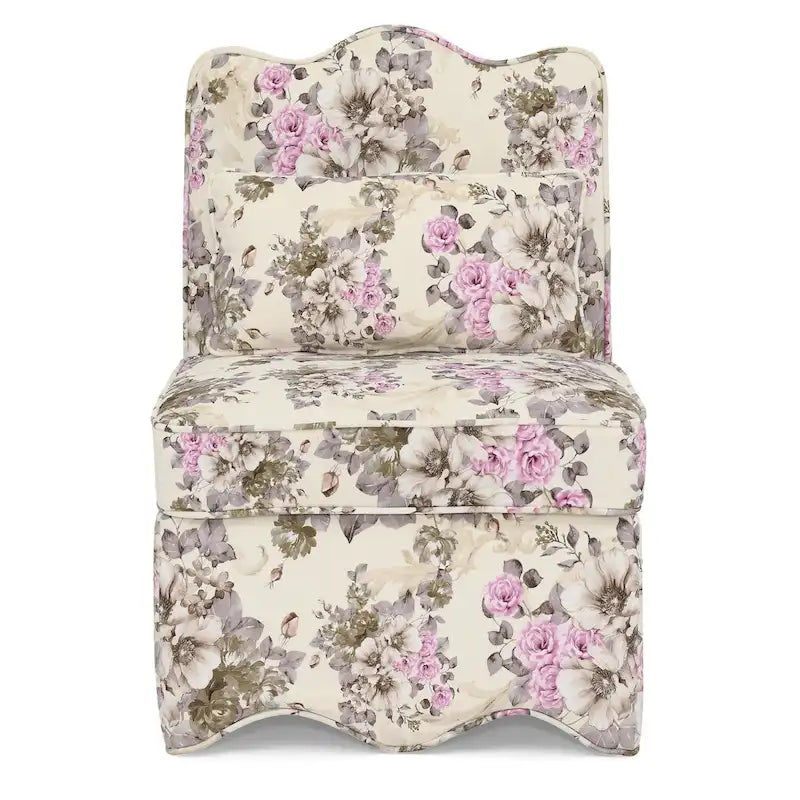 Chaise de salle à manger sans accoudoirs en velours à motif floral — Marron / Rouge / Rose / Vert / Bleu — 1 place