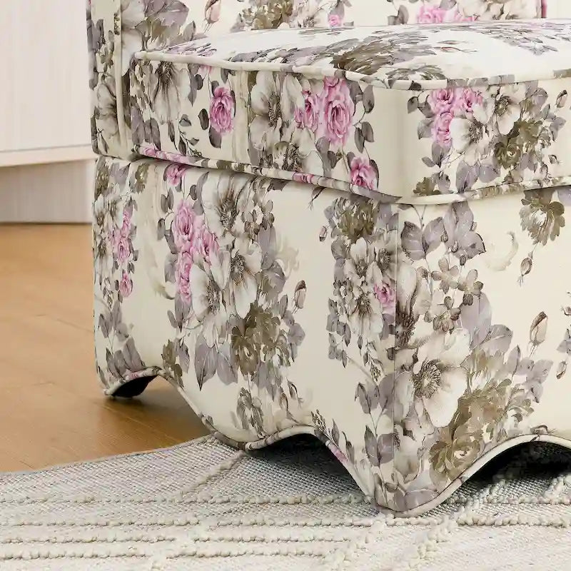 Chaise de salle à manger sans accoudoirs en velours à motif floral — Marron / Rouge / Rose / Vert / Bleu — 1 place