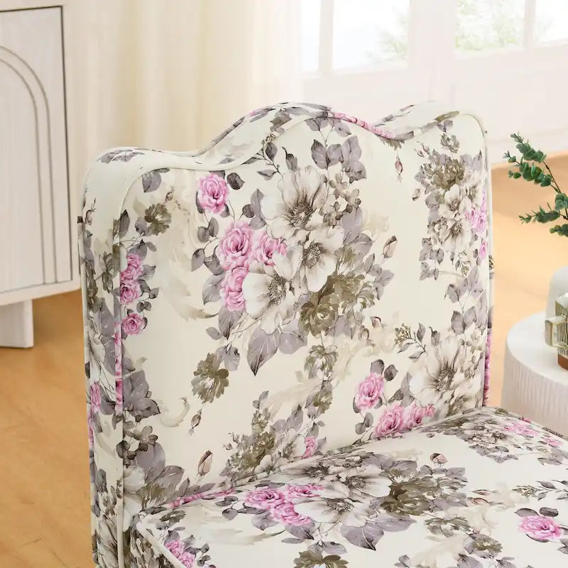 Chaise de salle à manger sans accoudoirs en velours à motif floral — Marron / Rouge / Rose / Vert / Bleu — 1 place