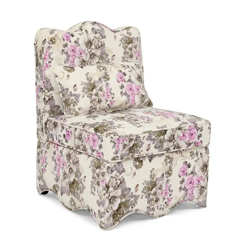 Chaise de salle à manger sans accoudoirs en velours à motif floral — Marron / Rouge / Rose / Vert / Bleu — 1 place