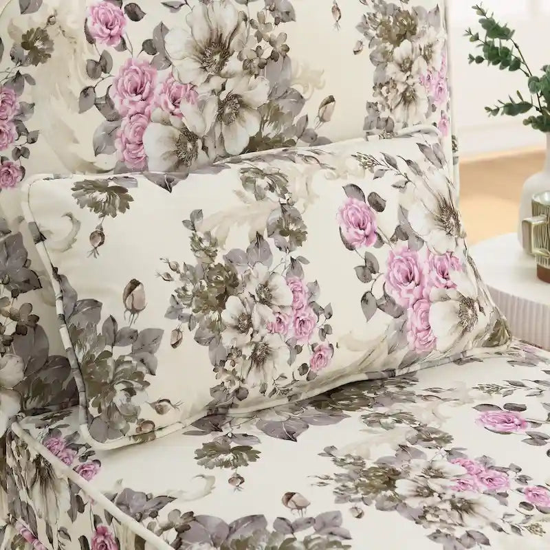 Chaise de salle à manger sans accoudoirs en velours à motif floral — Marron / Rouge / Rose / Vert / Bleu — 1 place