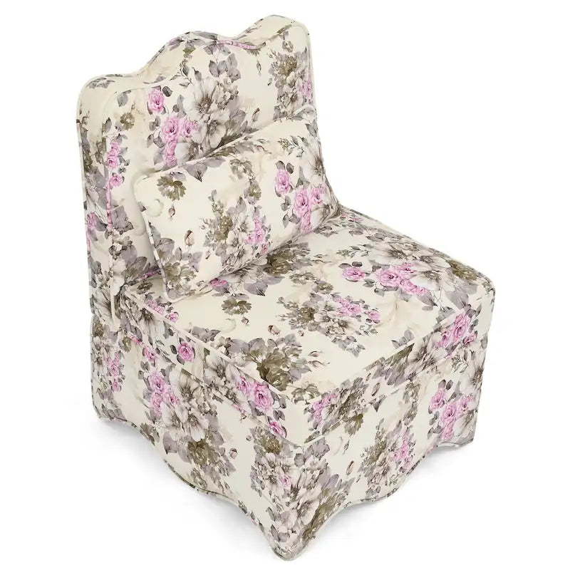 Chaise de salle à manger sans accoudoirs en velours à motif floral — Marron / Rouge / Rose / Vert / Bleu — 1 place