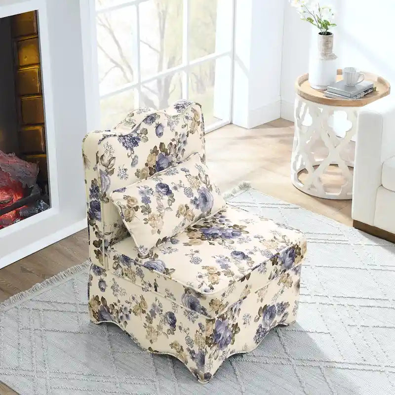 Chaise de salle à manger sans accoudoirs en velours à motif floral — Marron / Rouge / Rose / Vert / Bleu — 1 place