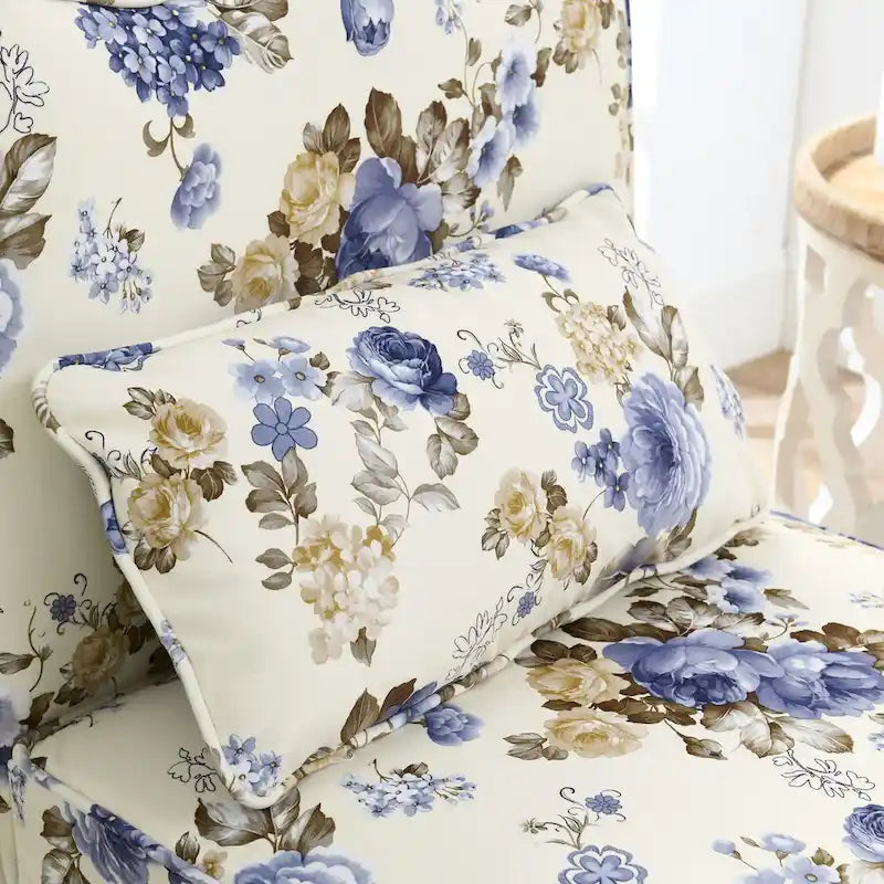 Chaise de salle à manger sans accoudoirs en velours à motif floral — Marron / Rouge / Rose / Vert / Bleu — 1 place